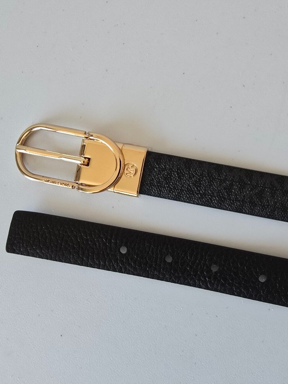 Michael Kors Reversible Leather Belt Women L Black Gold Buckle NWT